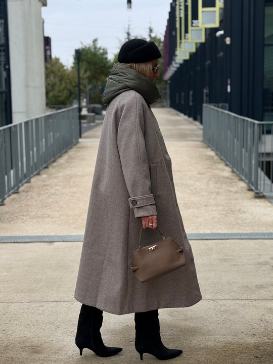 MANTEAU LONG À CAPUCHE Taupe/kaki 9206