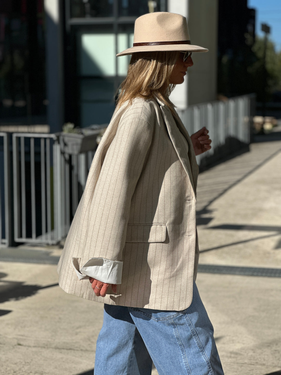 Blazer épaisse rayure oversize revers 11367 beige