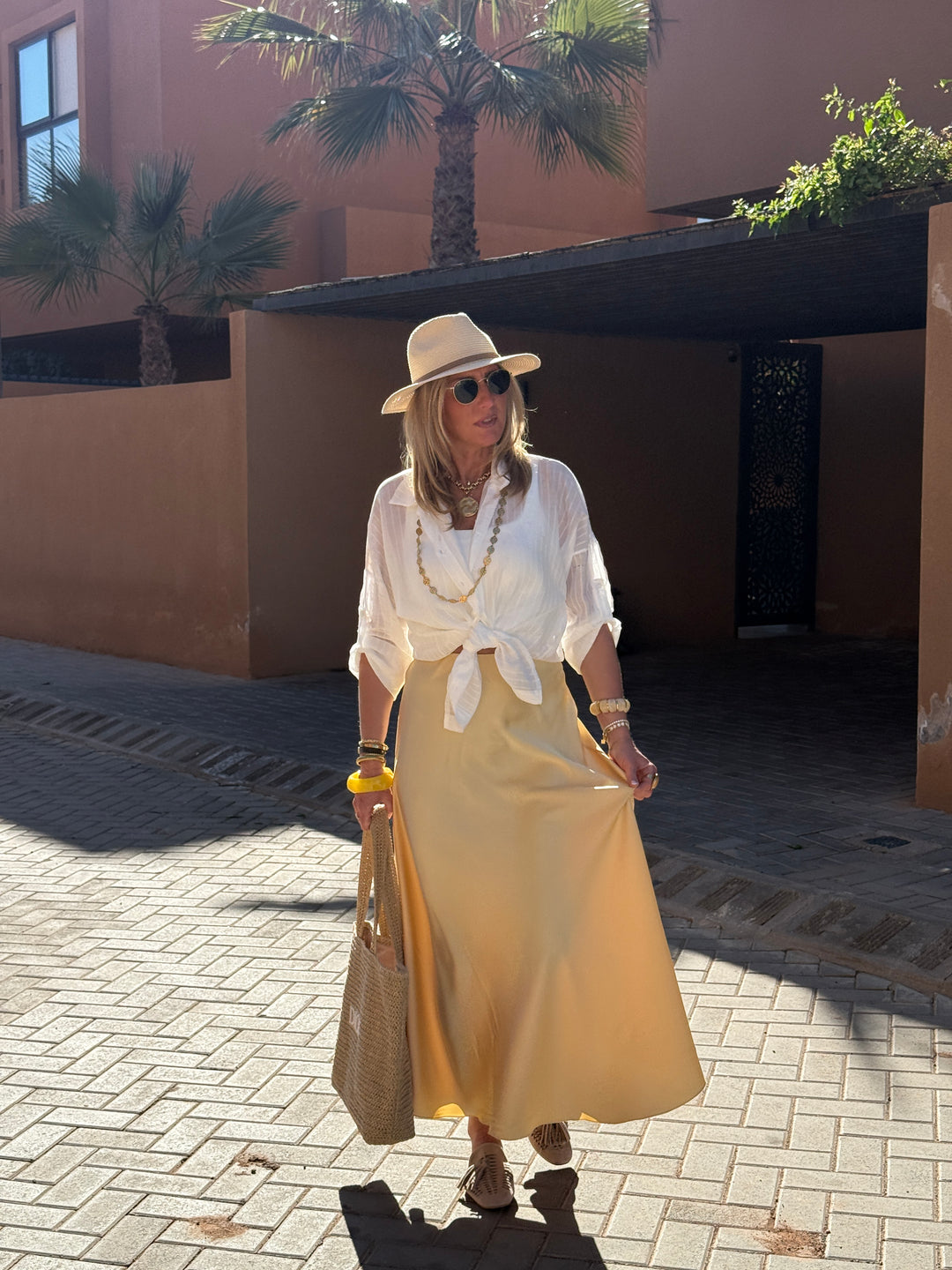 Jupe satin Uni Jaune