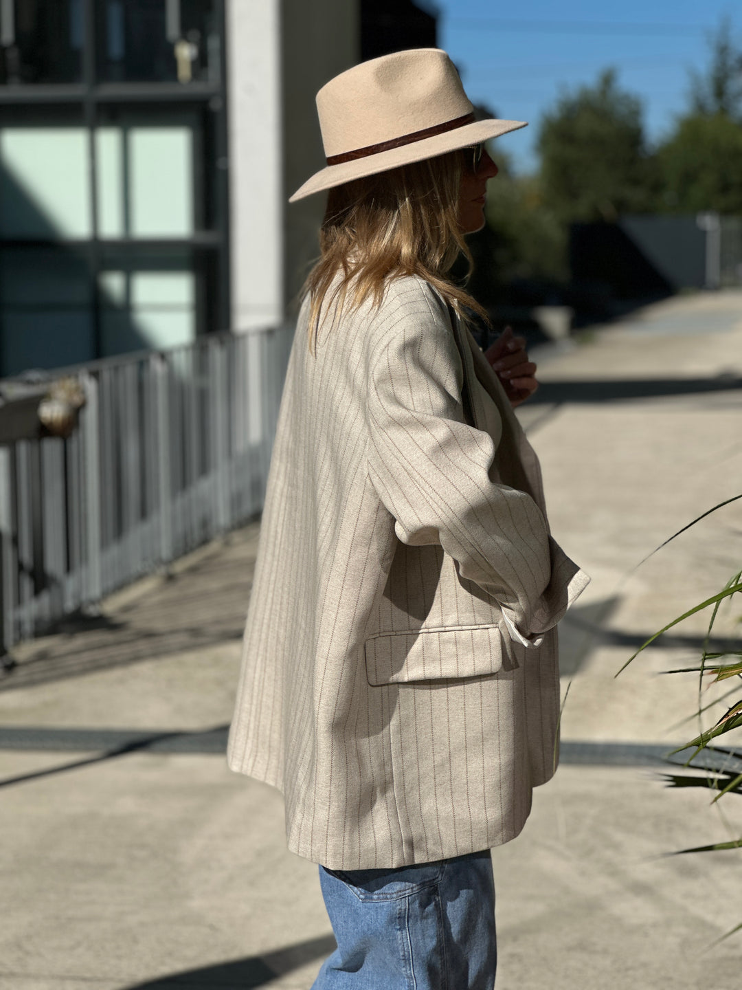 Blazer épaisse rayure oversize revers 11367 beige