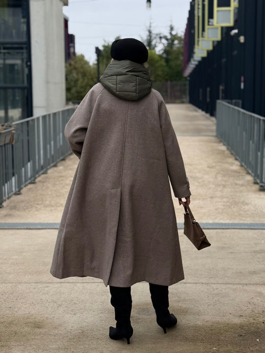 MANTEAU LONG À CAPUCHE Taupe/kaki 9206