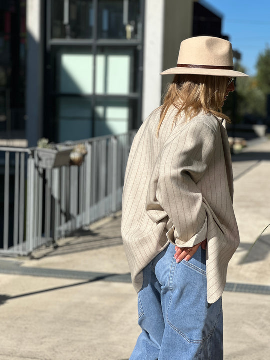Blazer épaisse rayure oversize revers 11367 beige