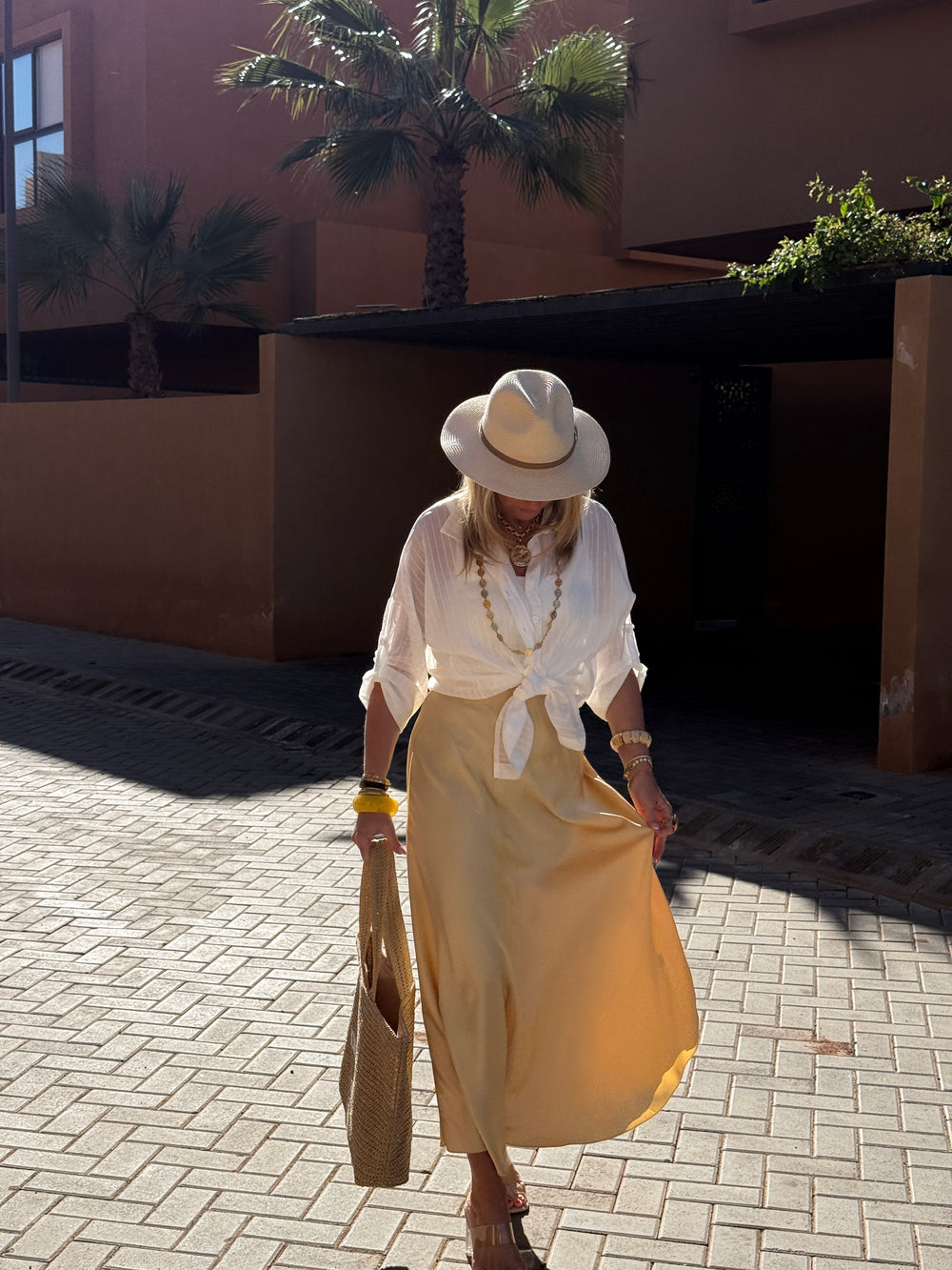 Jupe satin Uni Jaune