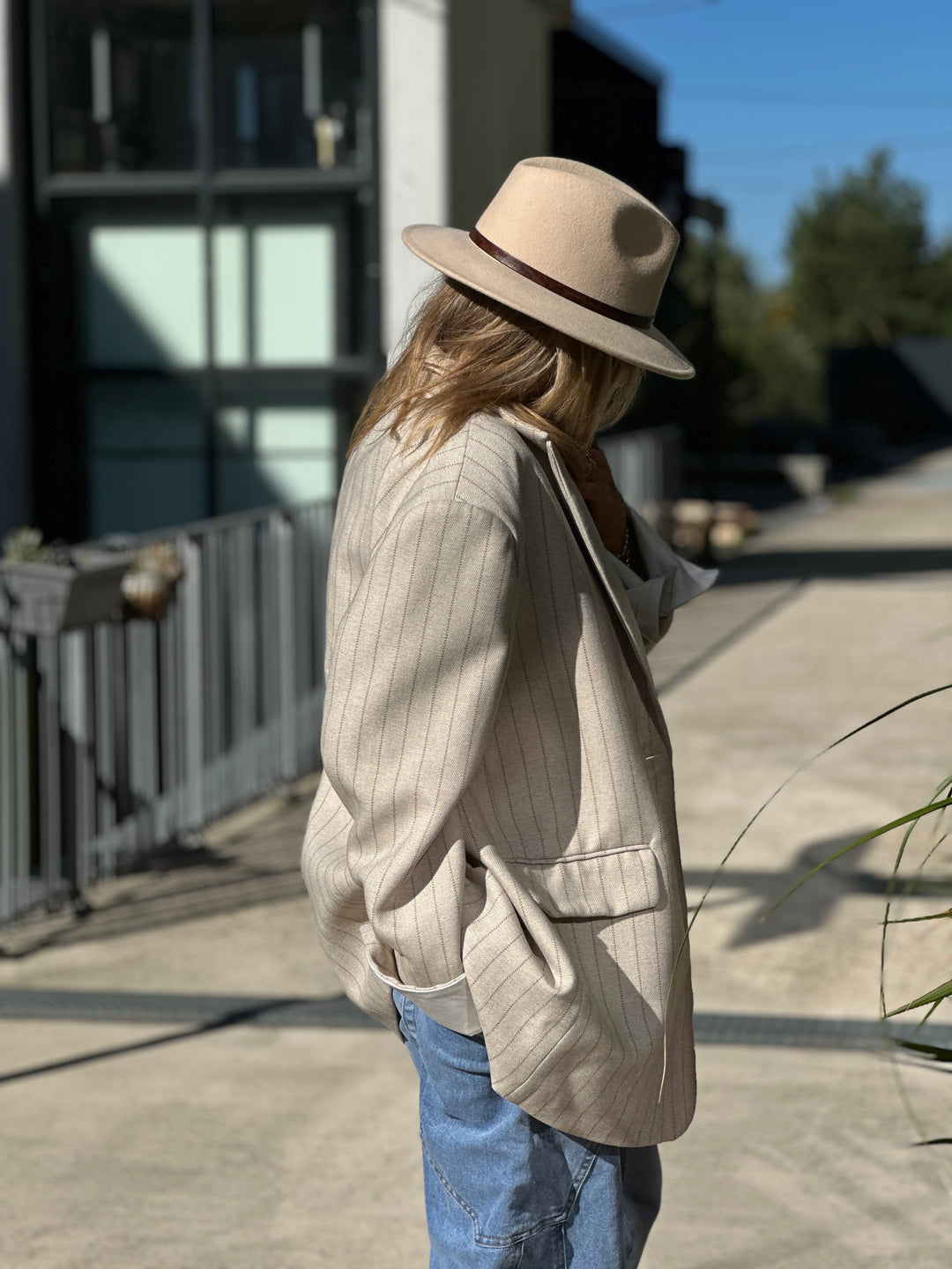 Blazer épaisse rayure oversize revers 11367 beige