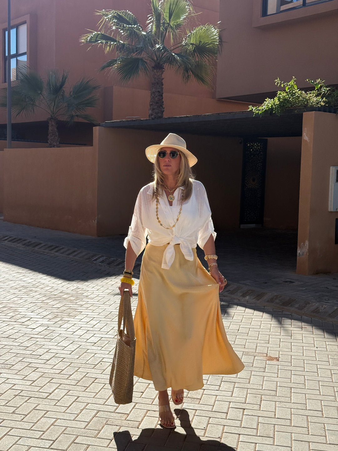 Jupe satin Uni Jaune