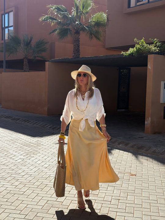 Jupe satin Uni Jaune