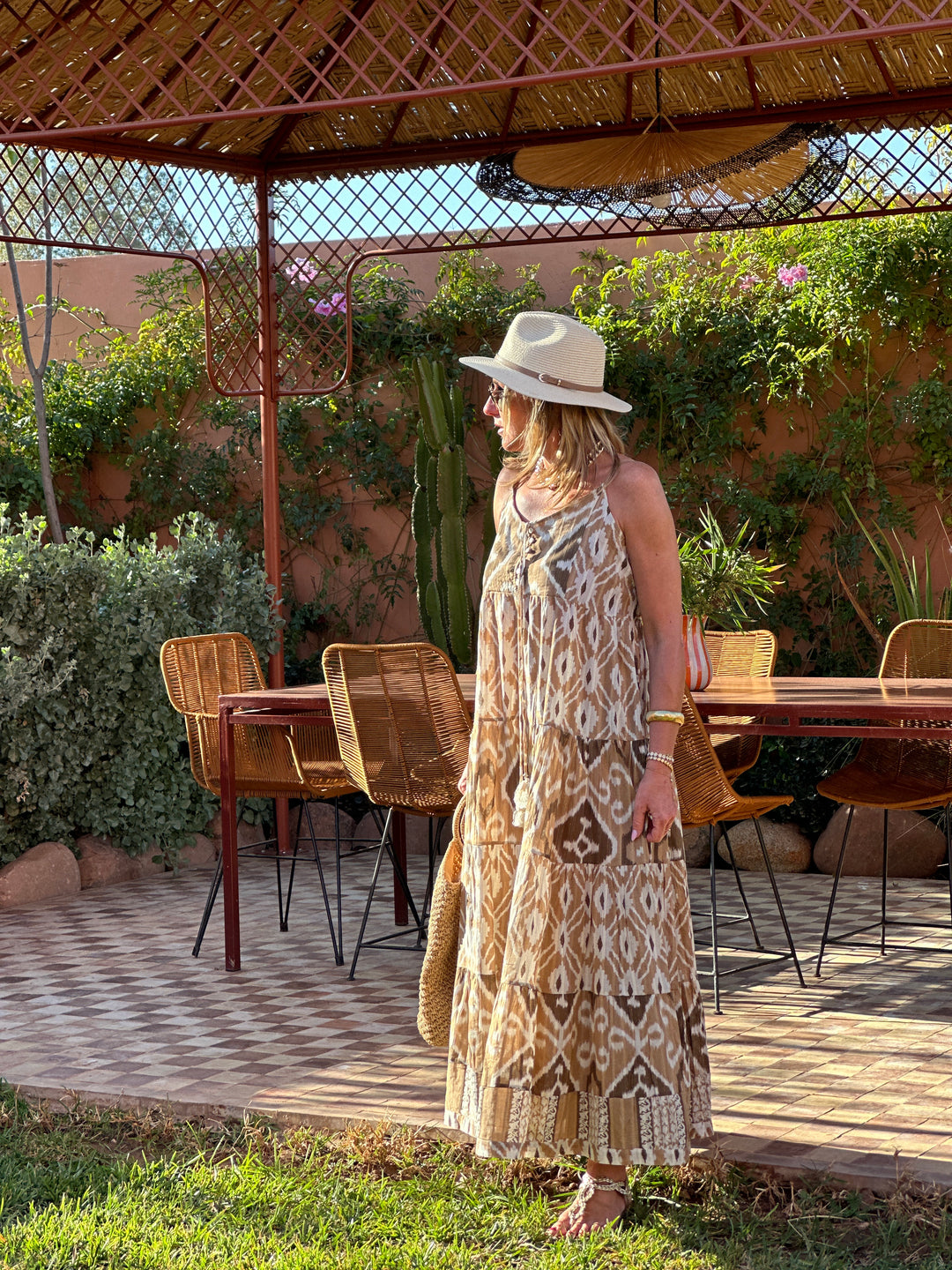 Robe bohème imprimée camel /Rb3031