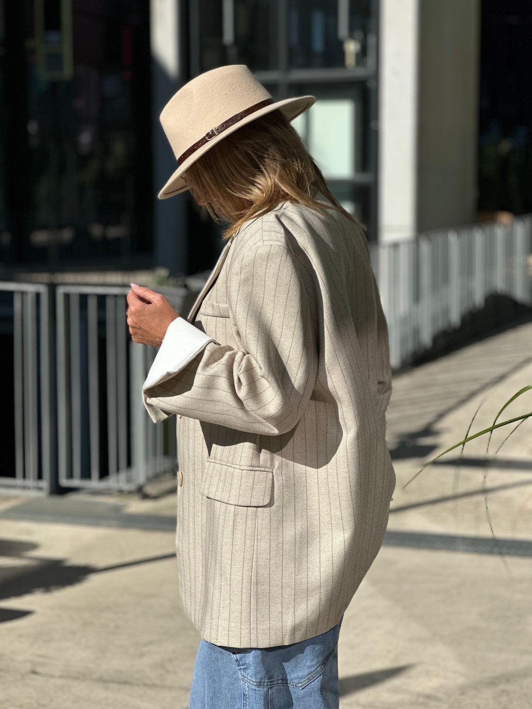 Blazer épaisse rayure oversize revers 11367 beige