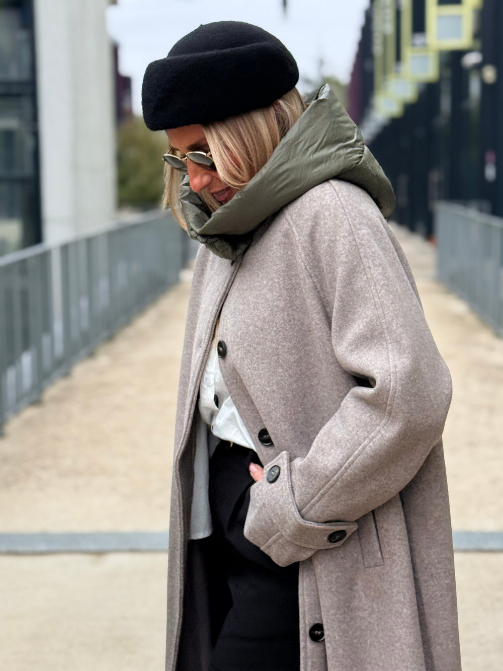 MANTEAU LONG À CAPUCHE Taupe/kaki 9206
