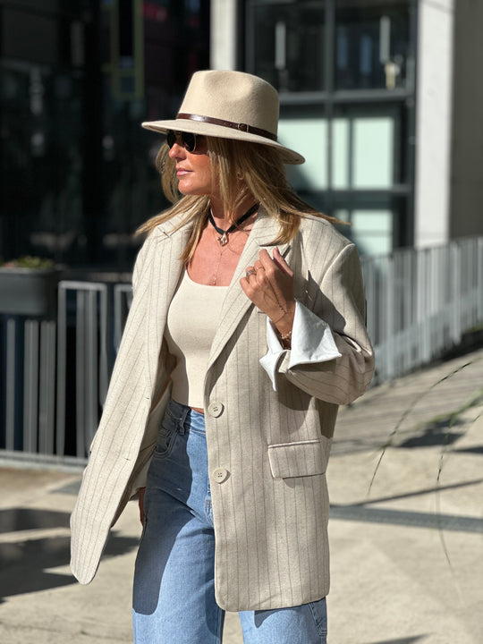 Blazer épaisse rayure oversize revers 11367 beige
