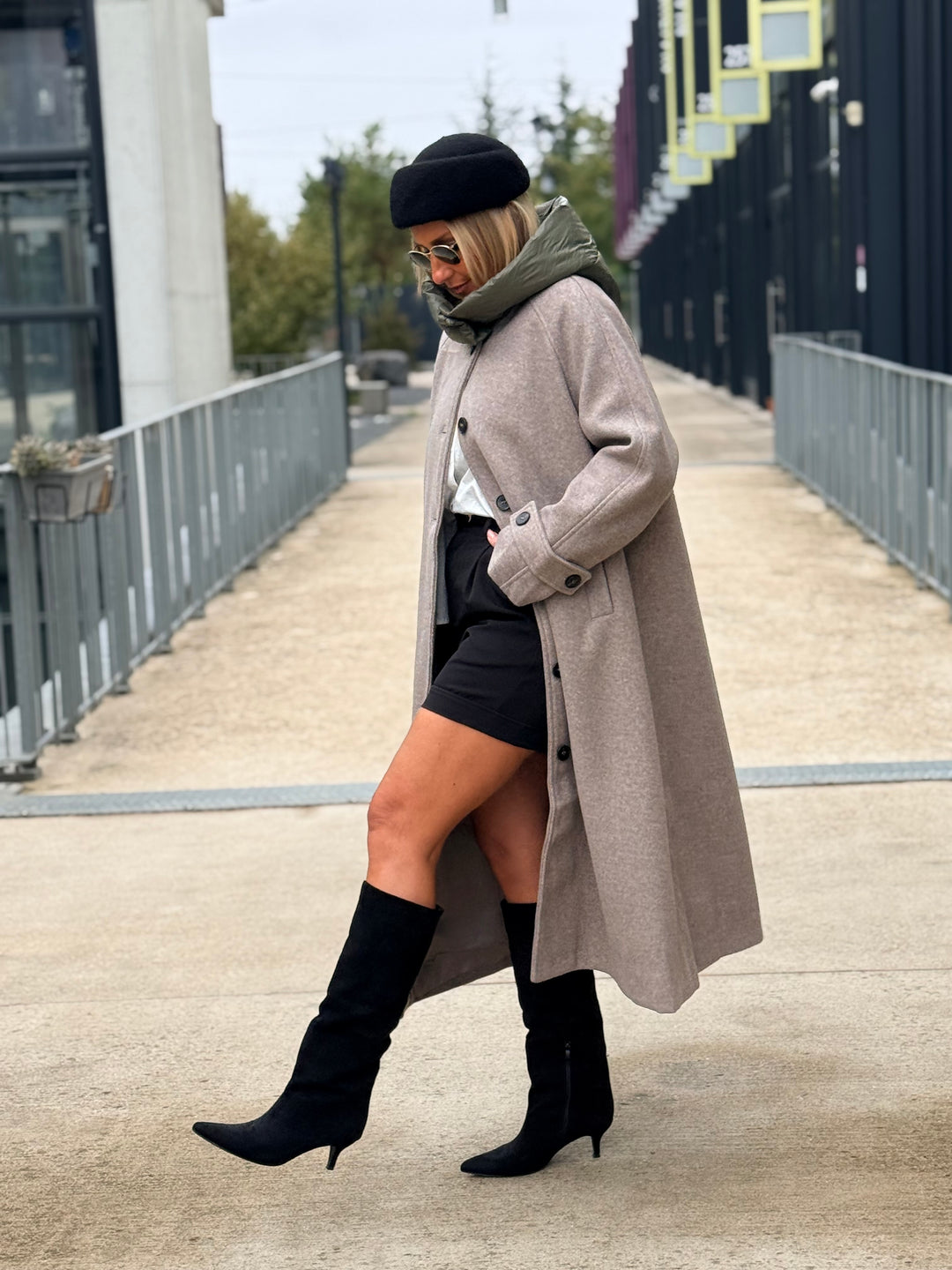 MANTEAU LONG À CAPUCHE Taupe/kaki 9206