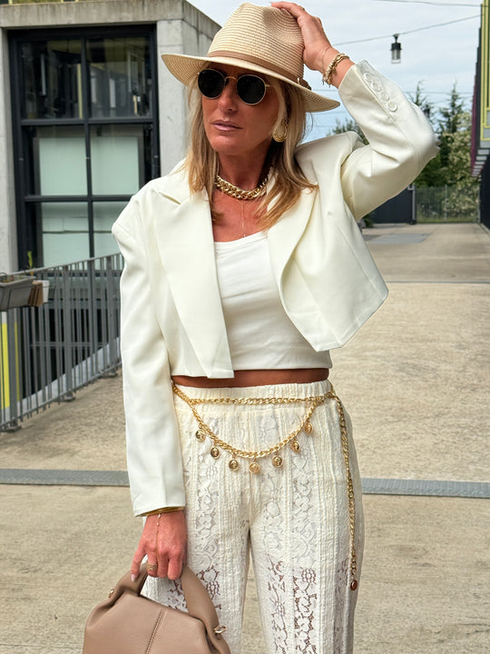 Blazer court taille oversize Ecru V7957
