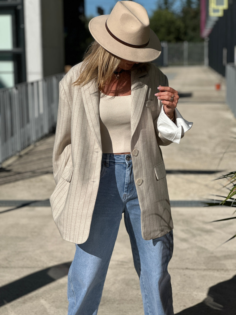 Blazer épaisse rayure oversize revers 11367 beige
