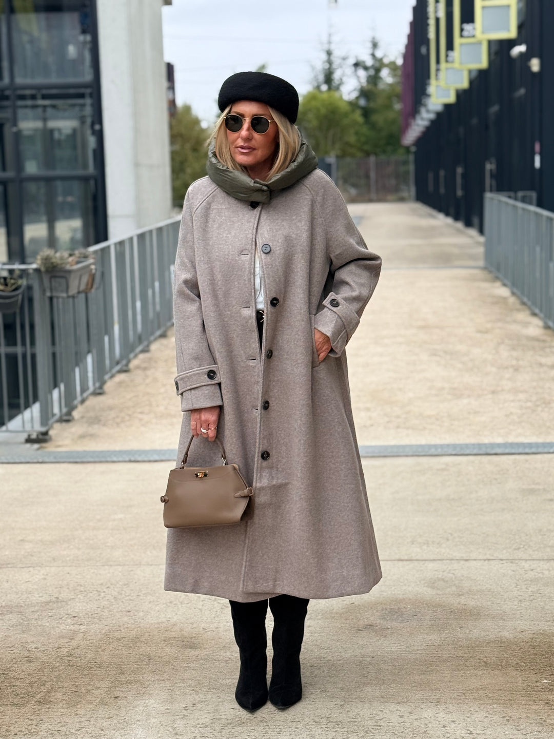 MANTEAU LONG À CAPUCHE Taupe/kaki 9206