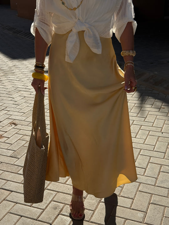 Jupe satin Uni Jaune