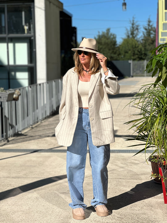 Blazer épaisse rayure oversize revers 11367 beige