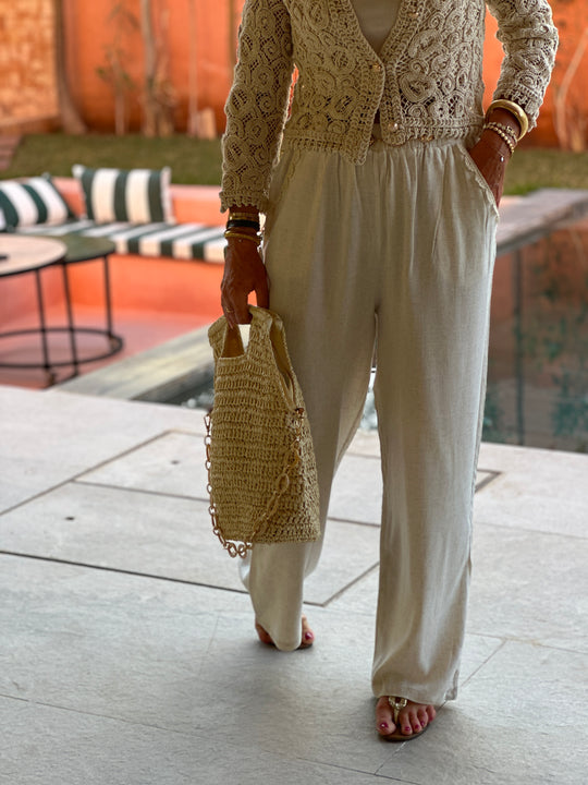 Pantalon lin poches borde beige /- 3572 –MNK