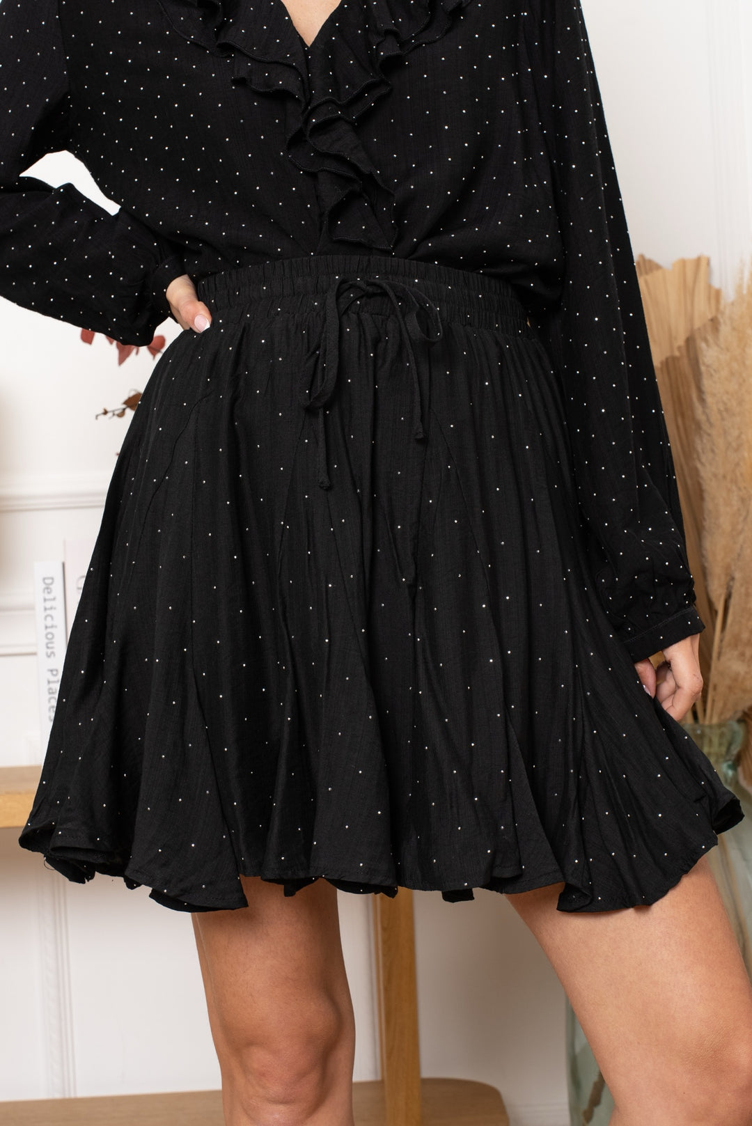 Jupe volant au strass Noir /2453