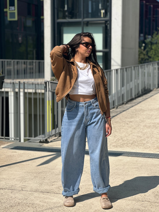 Bomber daim camel
