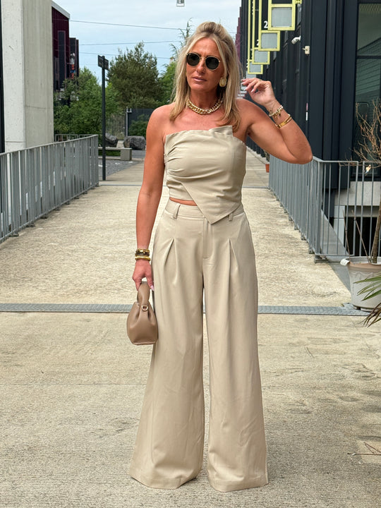 Ensemble bustier pantalon beige