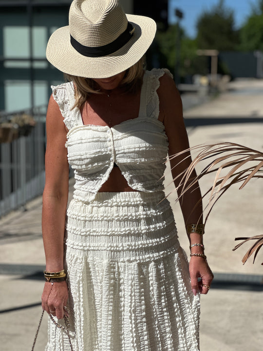 Ensemble jupe top bretelle écru beige 9669