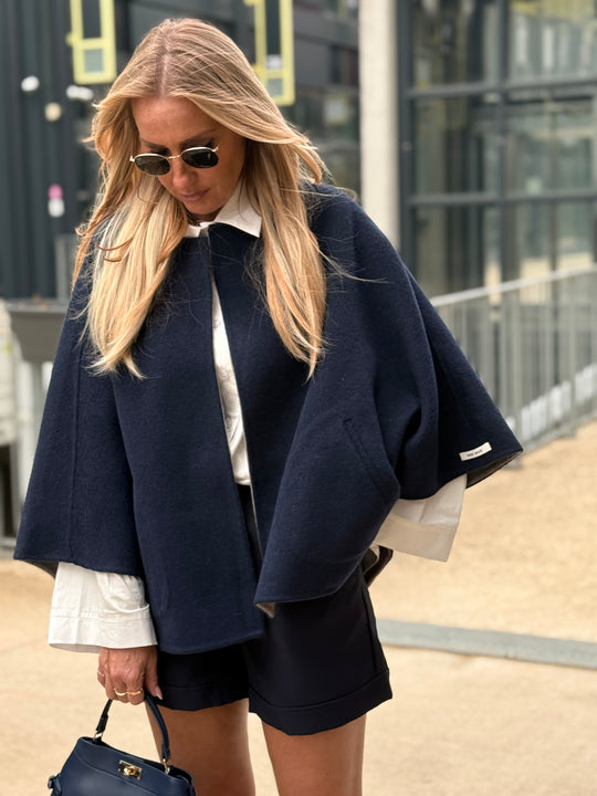 Cape laine réversible Bleu/taupe Sy729