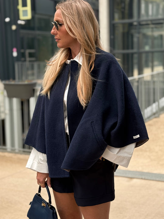 Cape laine réversible Bleu/taupe Sy729