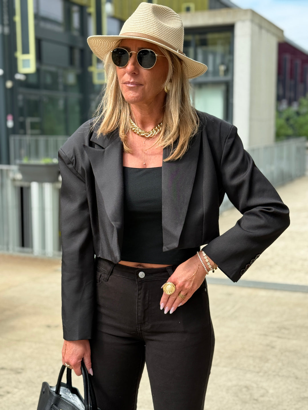 Blazer court taille oversize Noir V7957