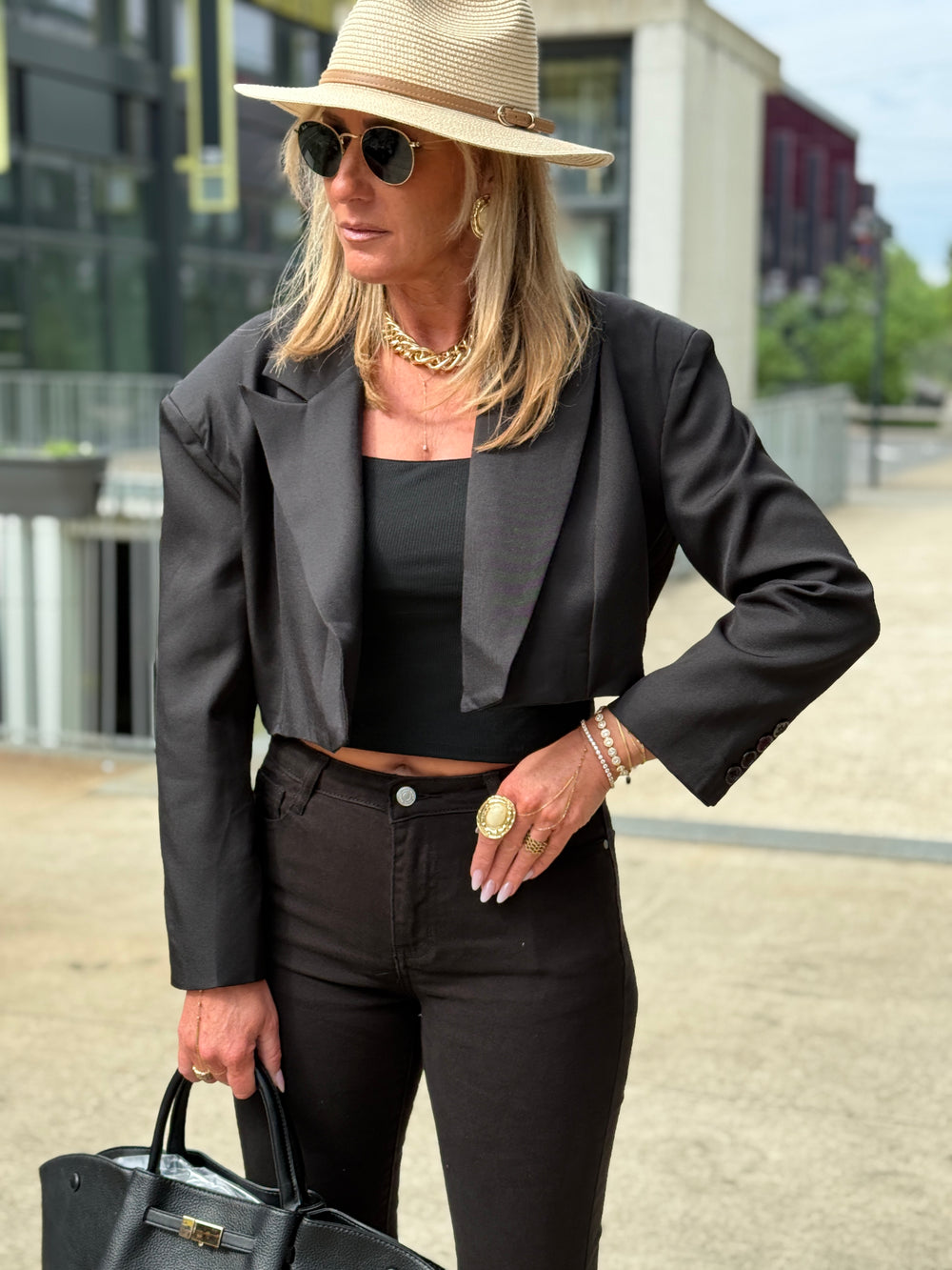 Blazer court taille oversize Noir V7957