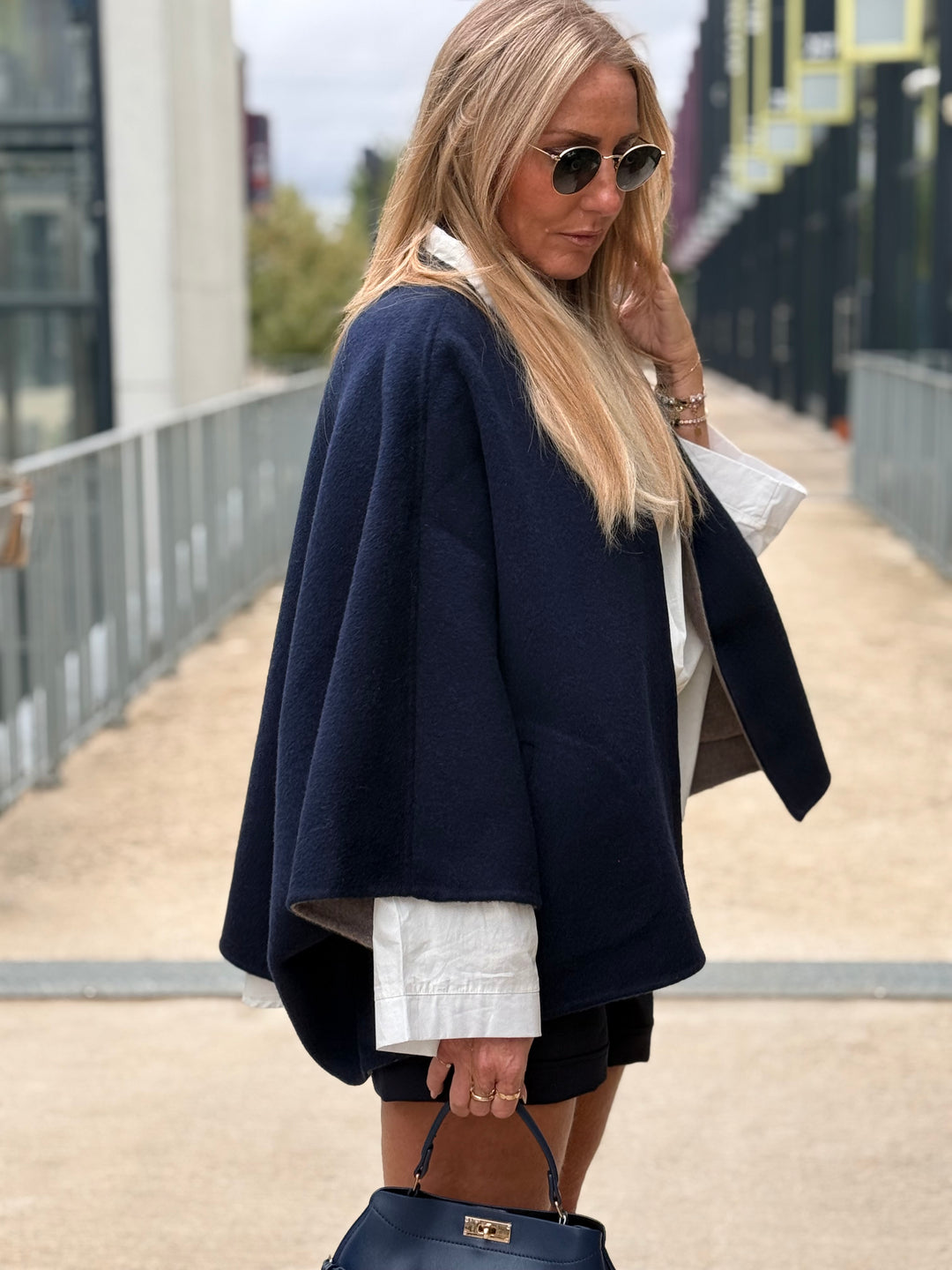 Cape laine réversible Bleu/taupe Sy729