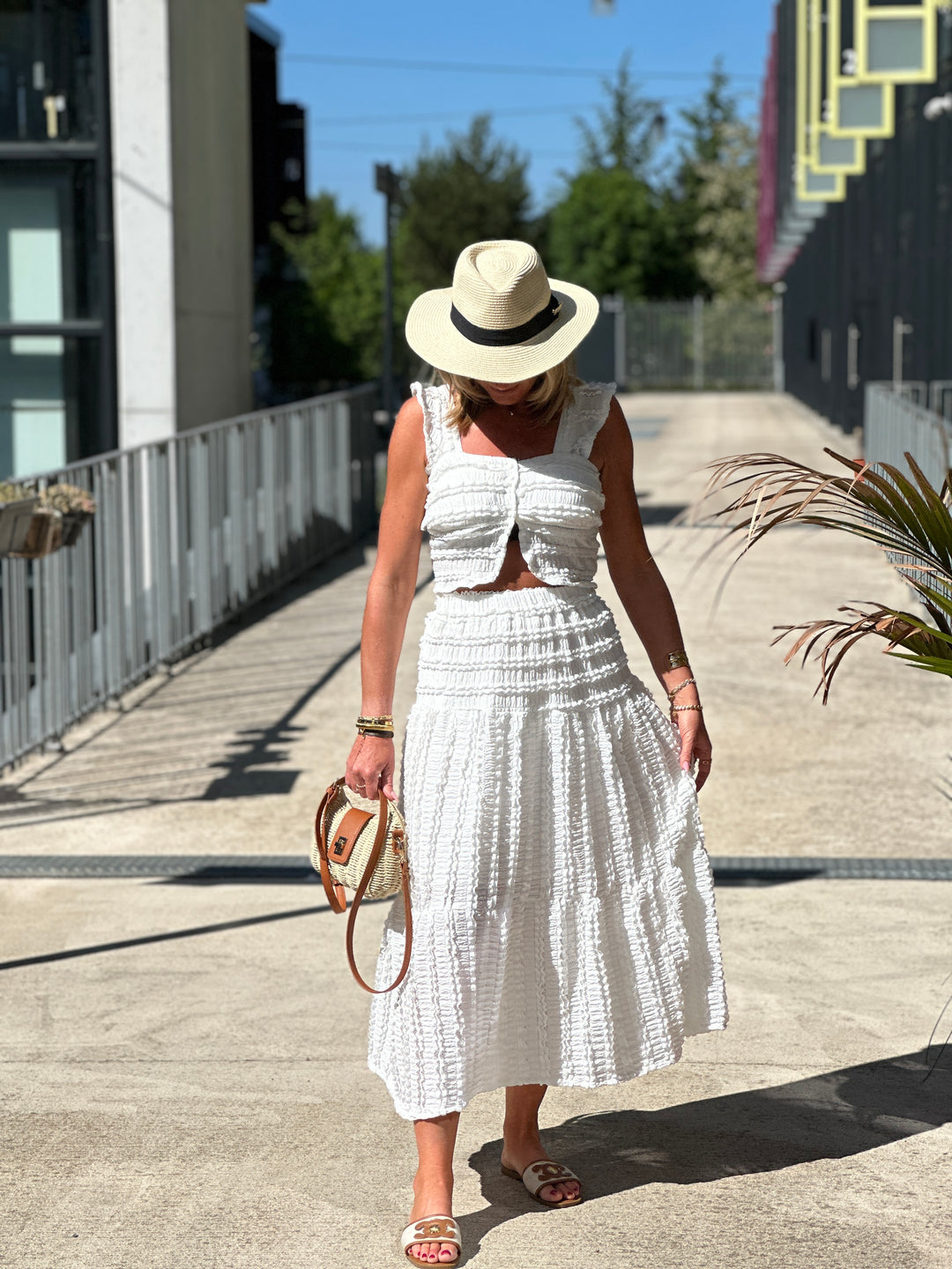 Ensemble jupe top bretelle blanc 9669
