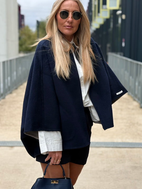 Cape laine réversible Bleu/taupe Sy729