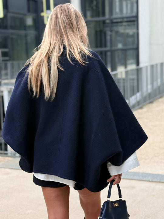 Cape laine réversible Bleu/taupe Sy729