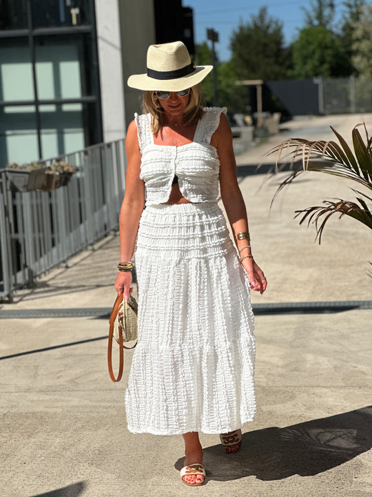 Ensemble jupe top bretelle blanc 9669