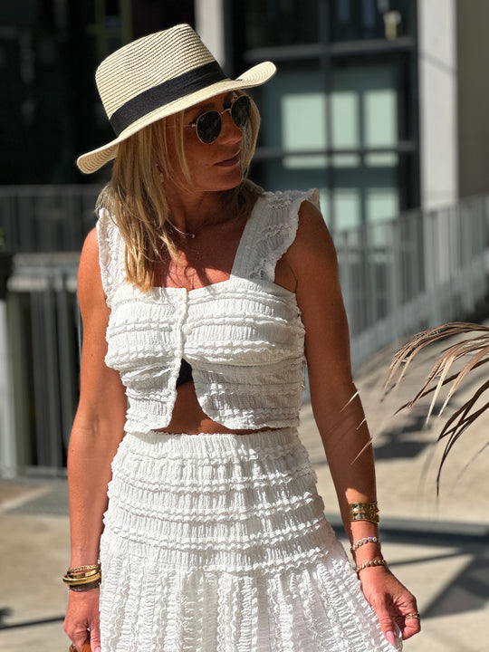 Ensemble jupe top bretelle blanc 9669