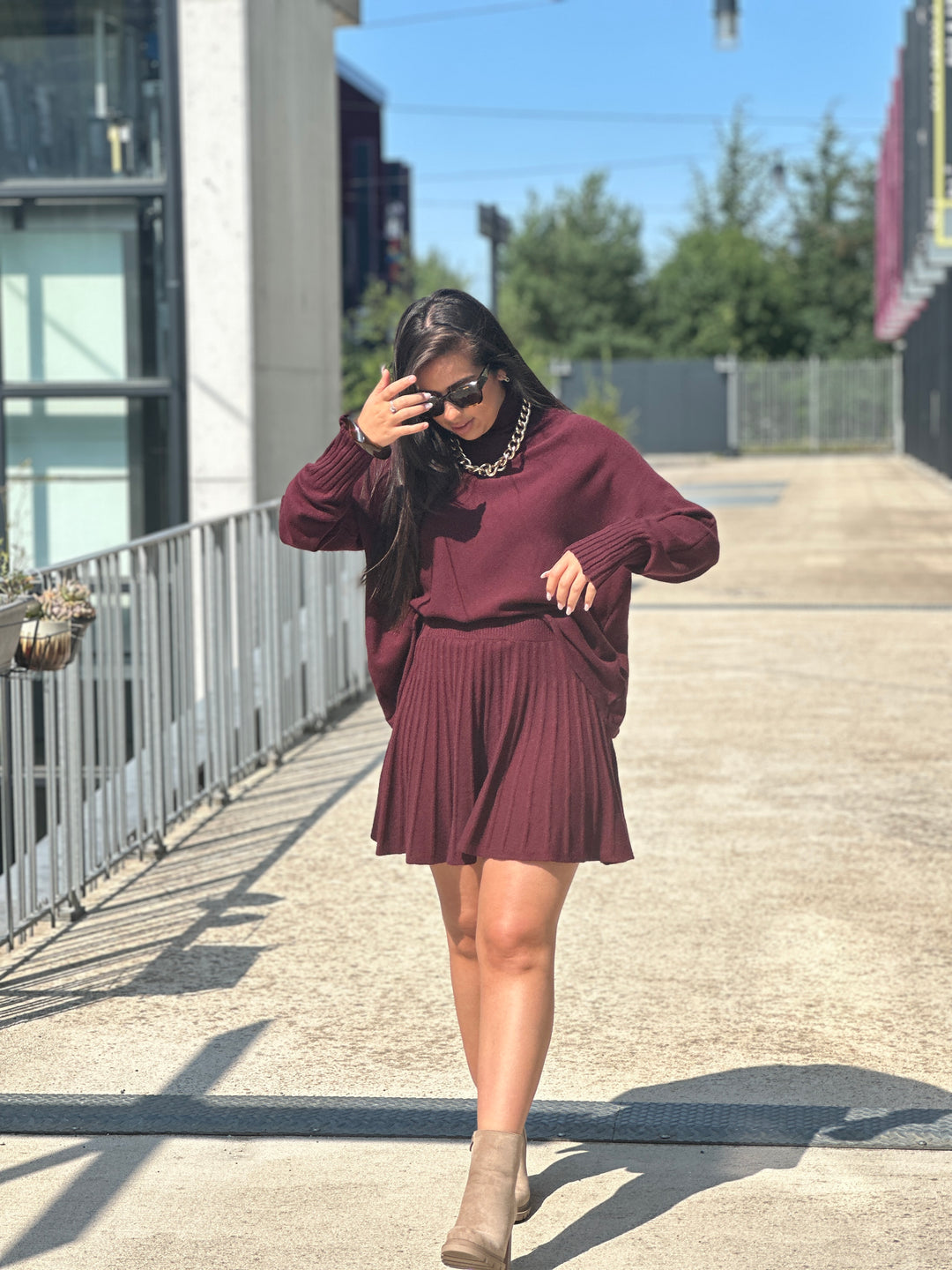 Ensemble col roulé et jupe Bordeaux 5030 + 5031