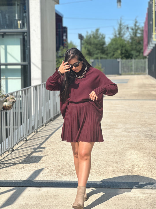 Ensemble col roulé et jupe Bordeaux 5030 + 5031