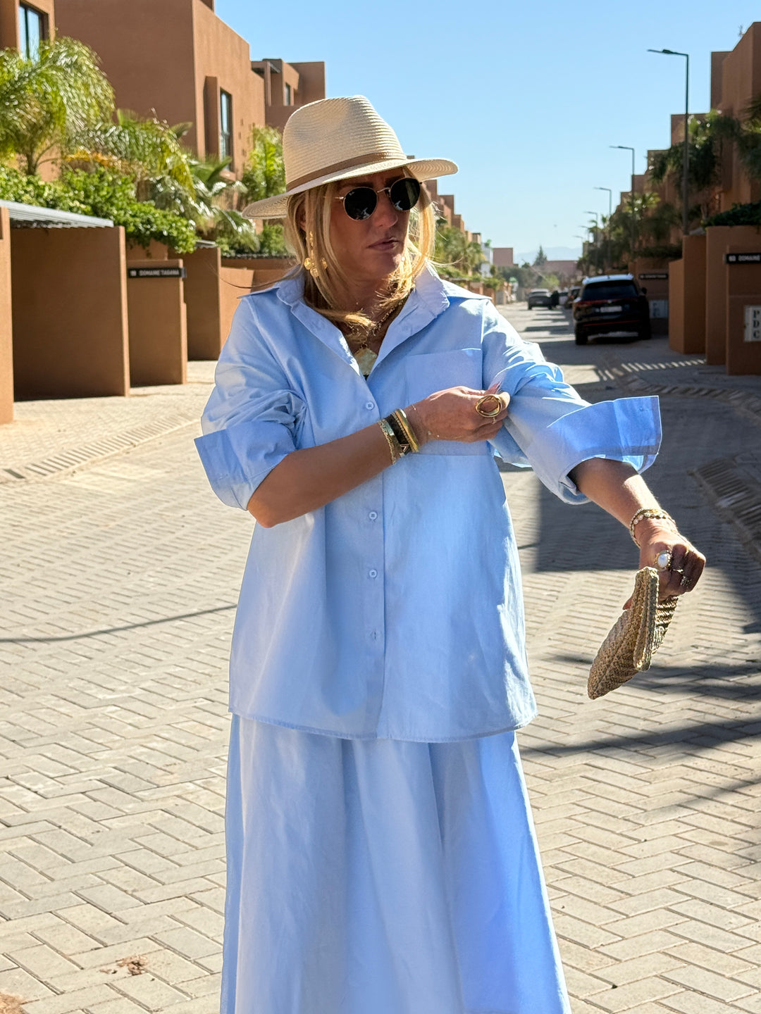 Ensemble chemise + jupe Bleu 3253+3255