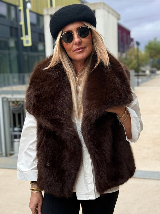 Gilet sans manches fourrure choco réversible 88275