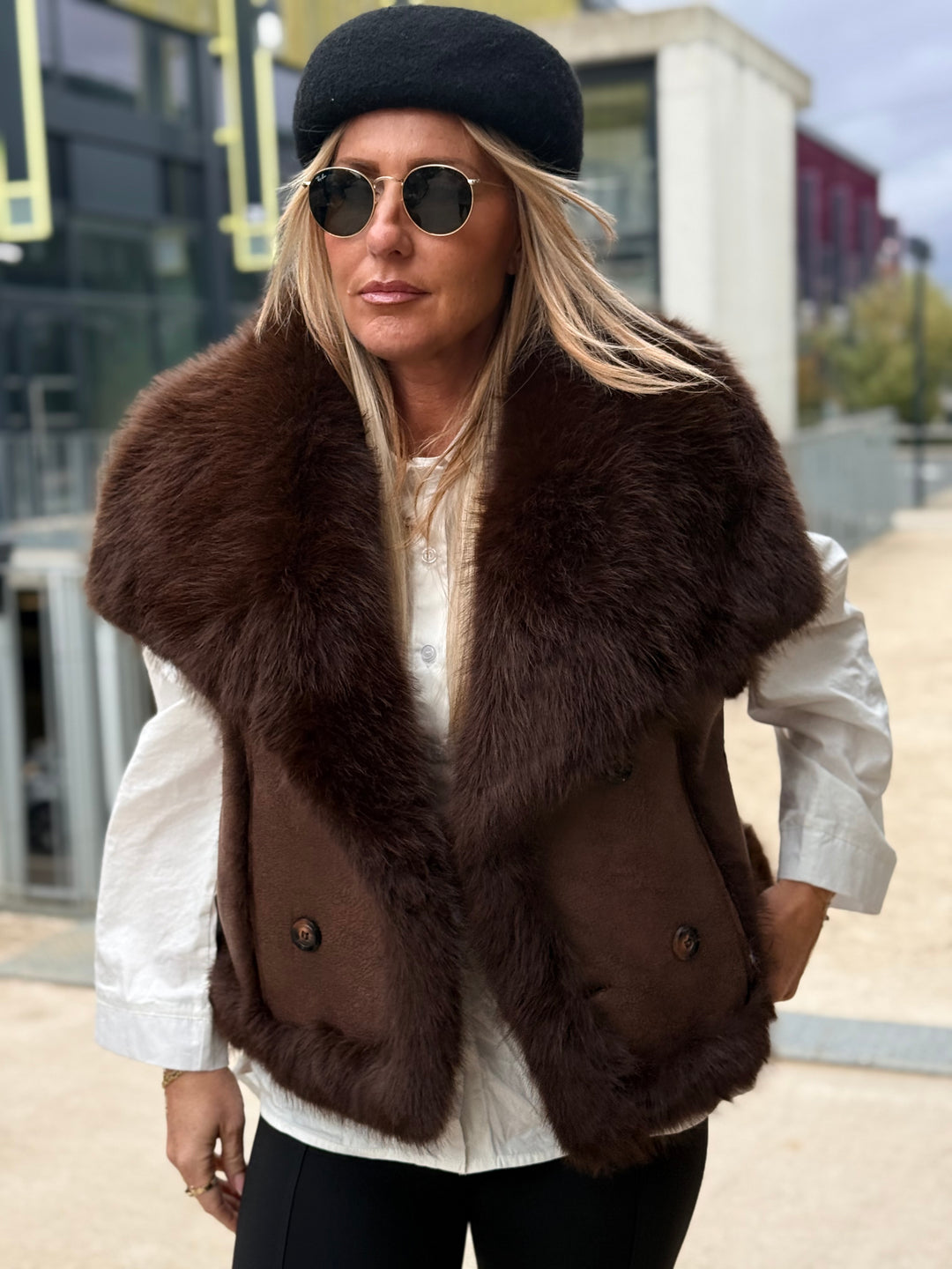 Gilet sans manches fourrure choco réversible 88275