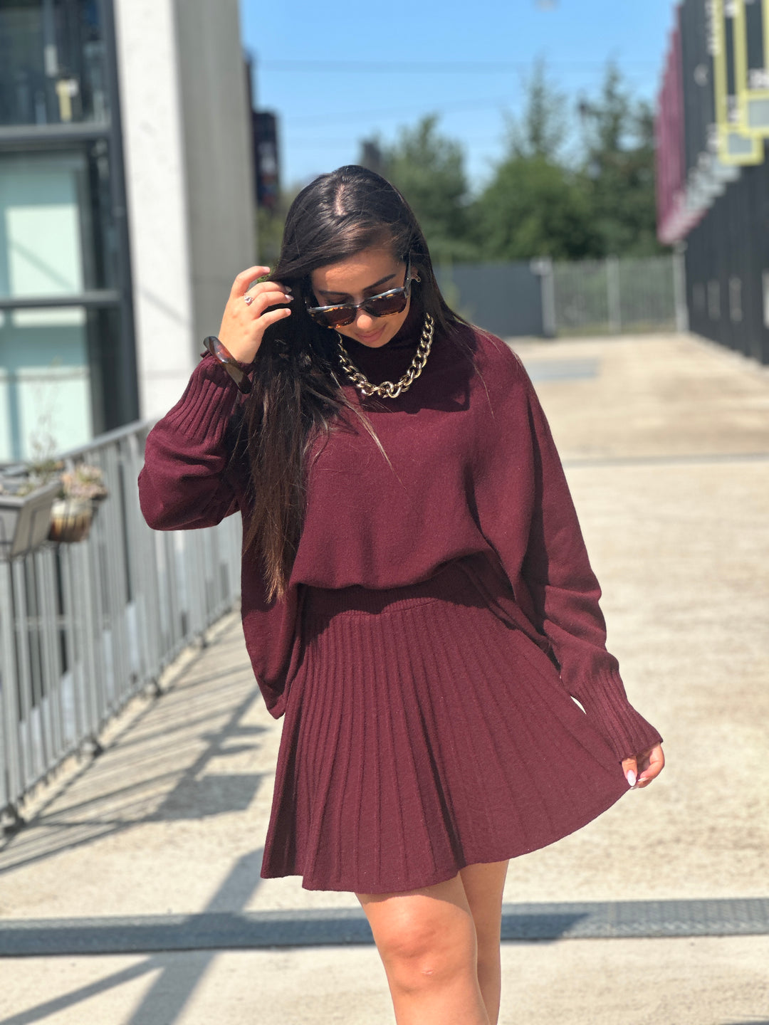 Ensemble col roulé et jupe Bordeaux 5030 + 5031