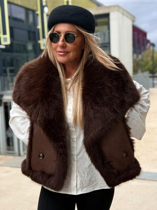 Gilet sans manches fourrure choco réversible 88275