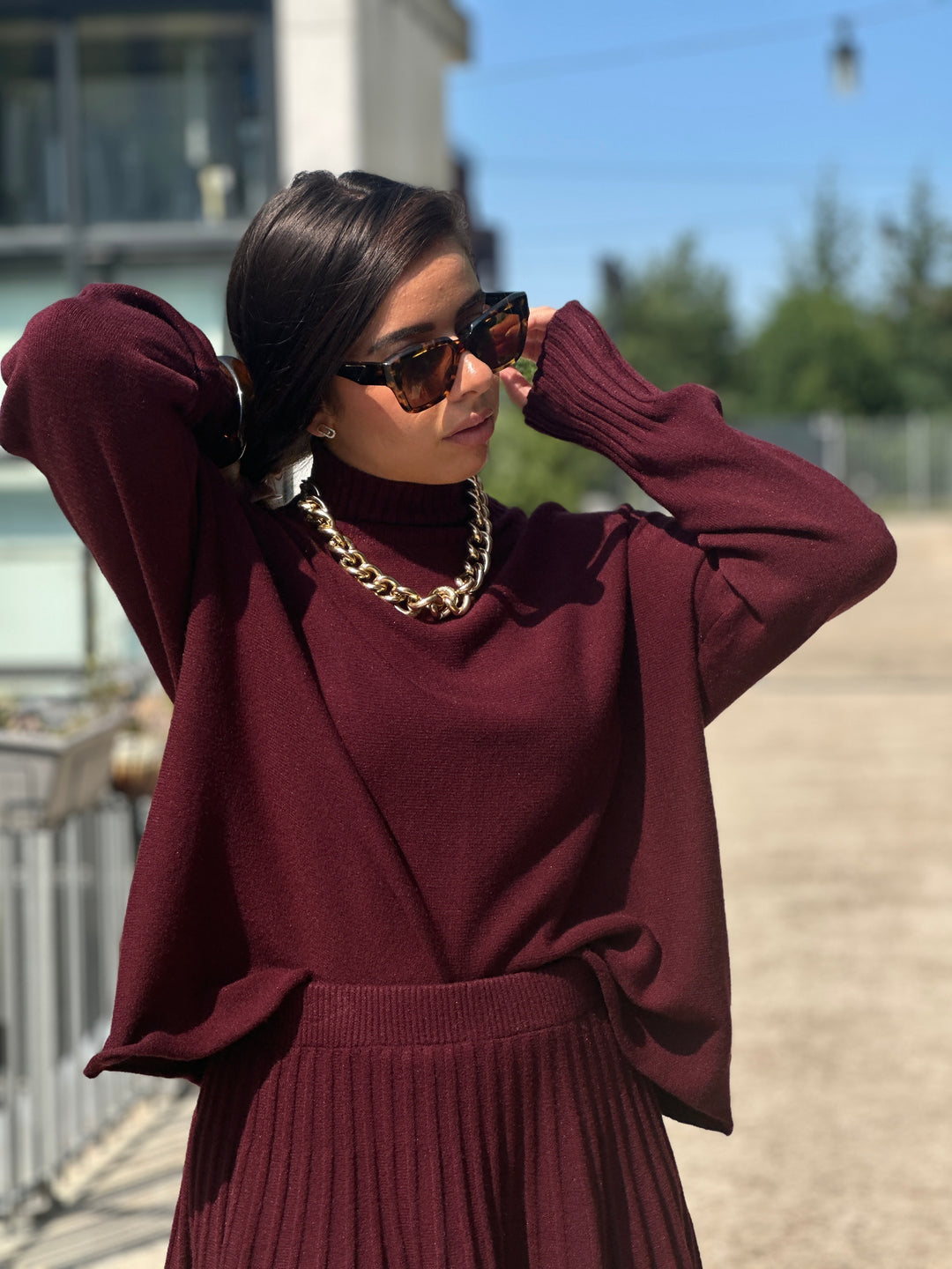 Ensemble col roulé et jupe Bordeaux 5030 + 5031