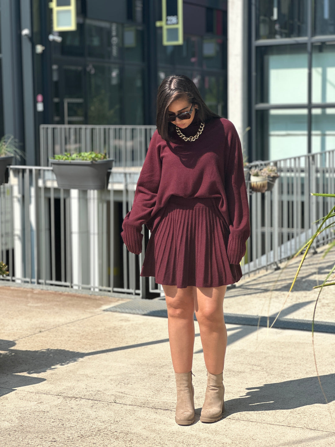 Ensemble col roulé et jupe Bordeaux 5030 + 5031