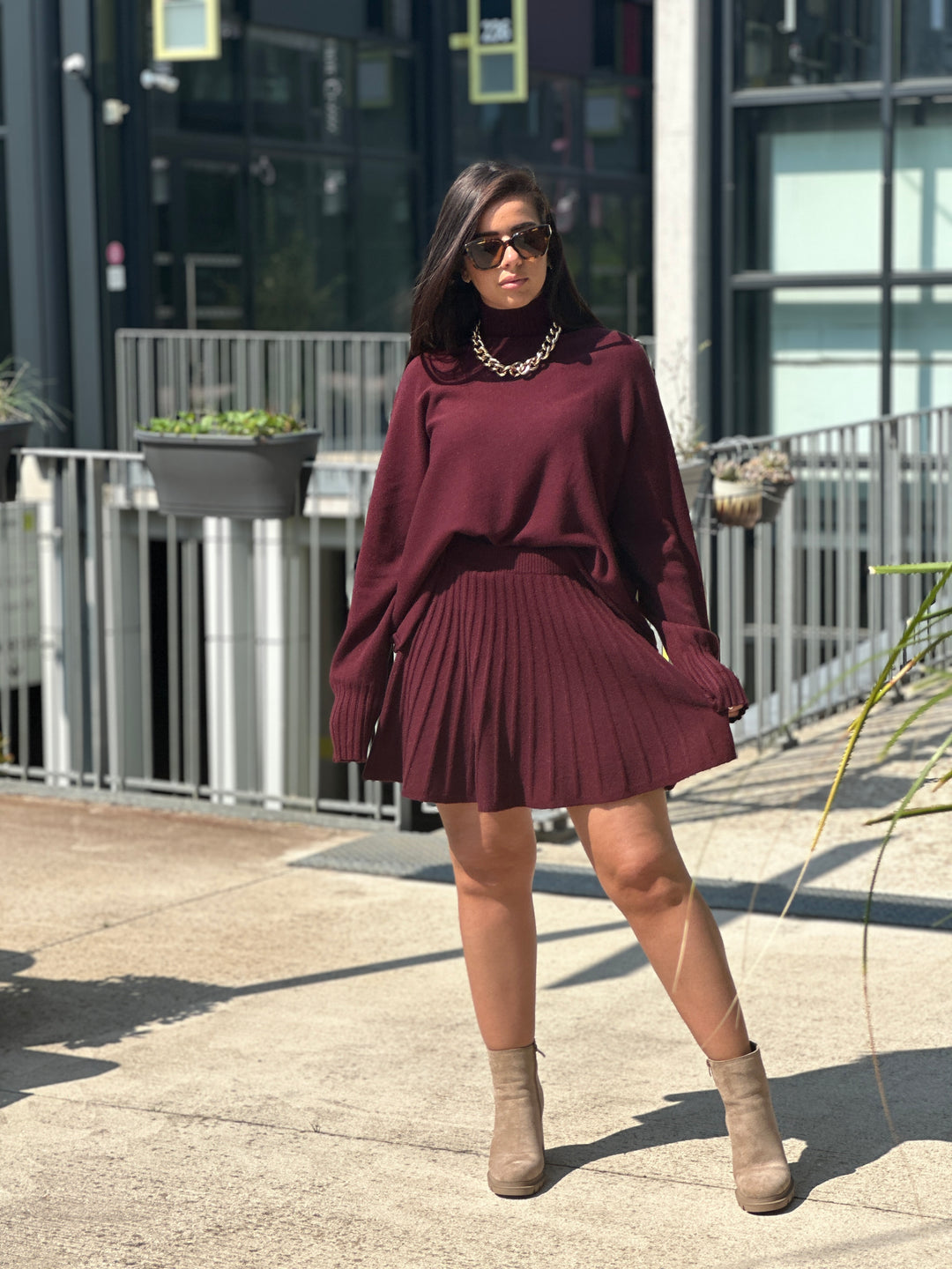 Ensemble col roulé et jupe Bordeaux 5030 + 5031
