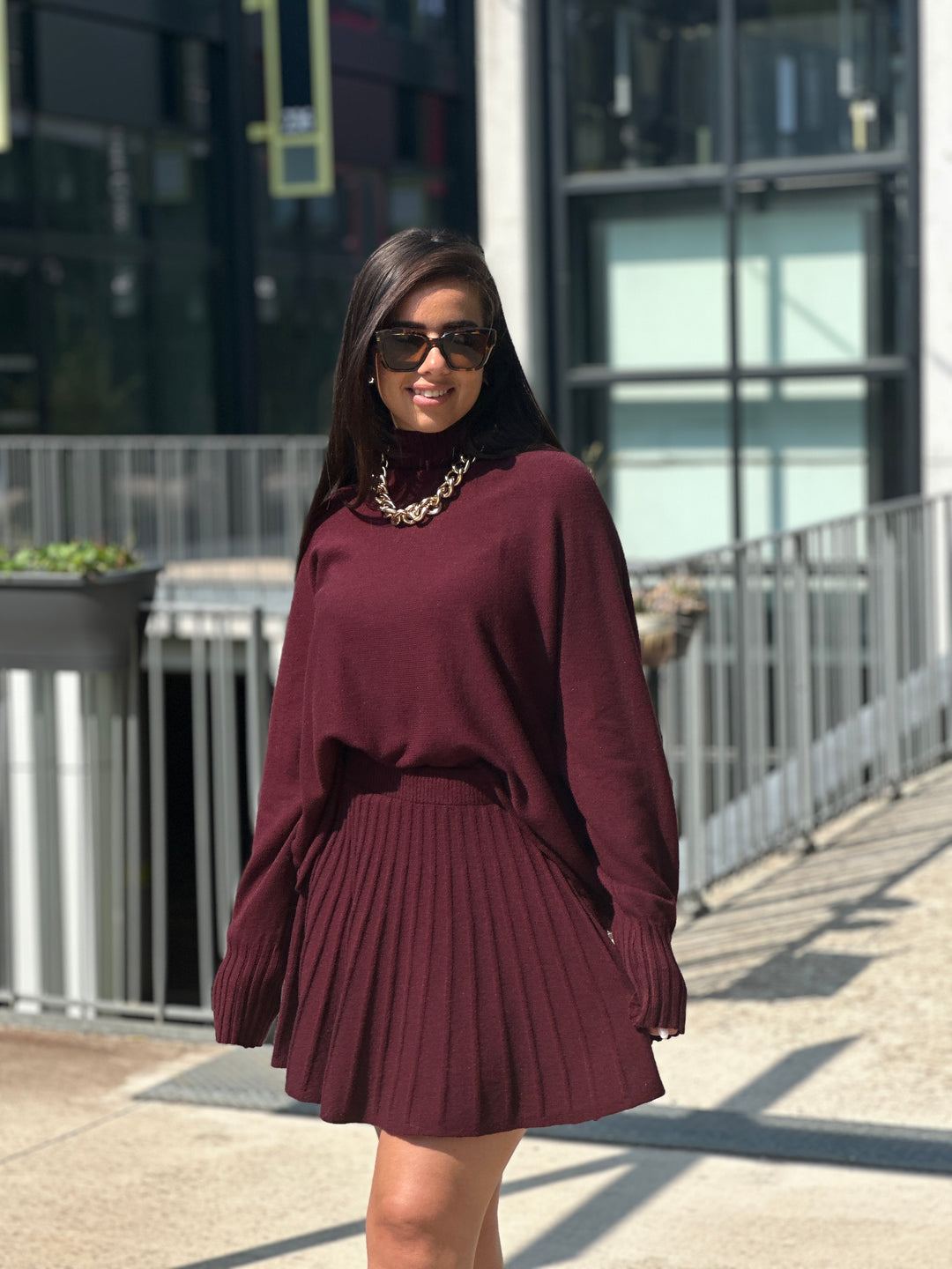 Ensemble col roulé et jupe Bordeaux 5030 + 5031