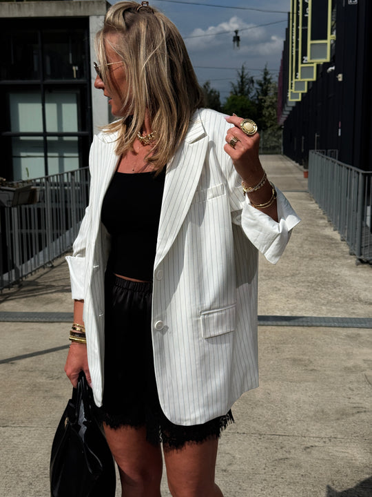 Blazer oversize à rayure Blanc V2427