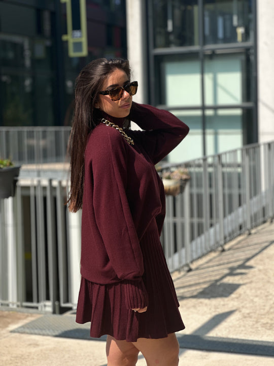 Ensemble col roulé et jupe Bordeaux 5030 + 5031