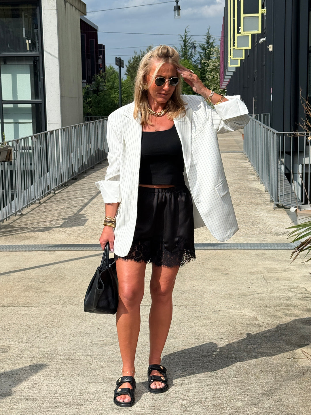 Blazer oversize à rayure Blanc V2427