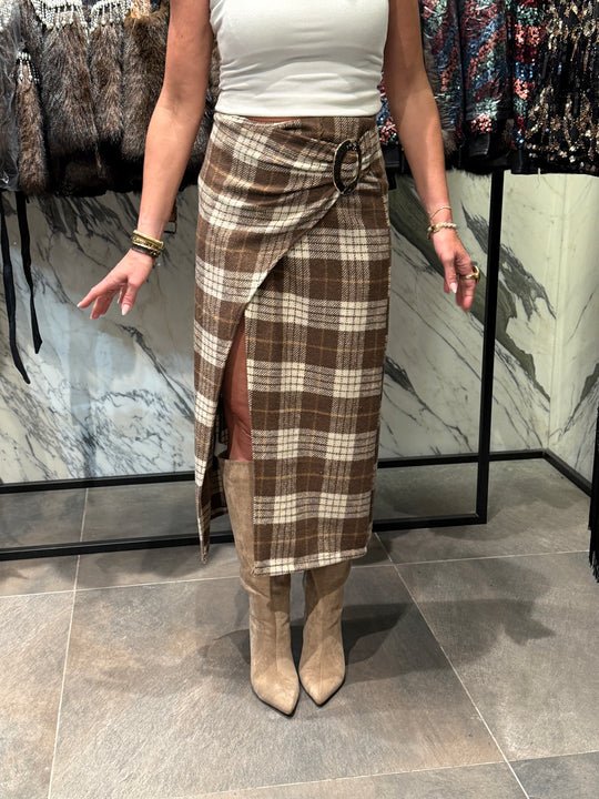 Jupe carreau boucle or choco